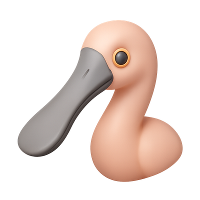Stylized 3D Spoonbill Icon with Isometric Design