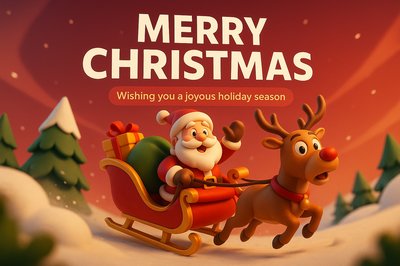 Festive Christmas Illustration Featuring Santa and Reindeer