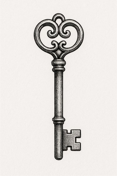 Decorative vintage key illustration for design and art