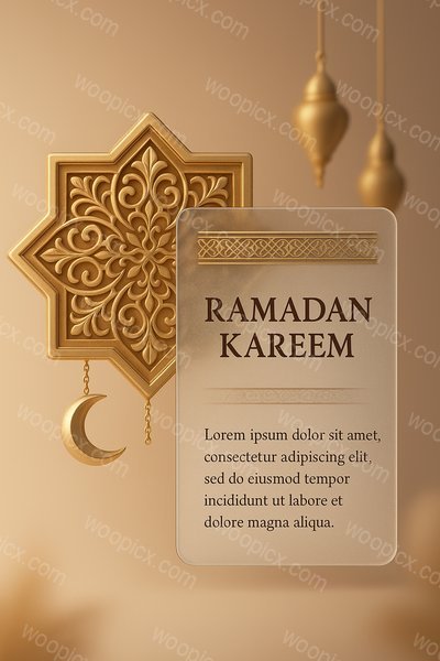 Elegant 3D Ramadan Kareem Ornament Design with Text Block