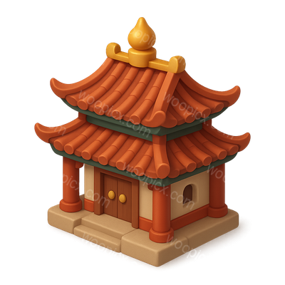 3D Isometric Taoist Temple Icon Design