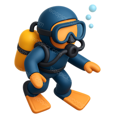 3D Scuba Diver Icon with Volumetric Feel