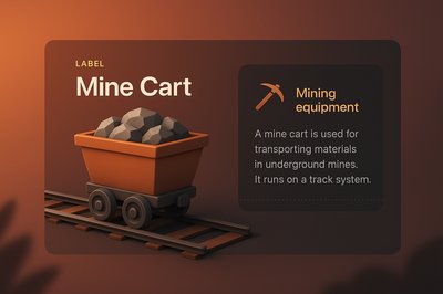 3D Illustration of a Mine Cart with Web Elements