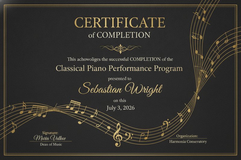 Elegant music completion certificate