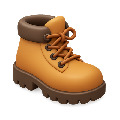 Stylish 3D Hiking Boot Icon with Laces and Isometric View
