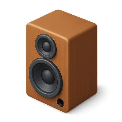 Realistic 3D Speaker Icon with Wood Finish