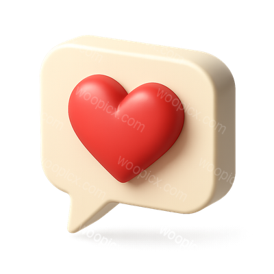3D Heart Icon Inside Speech Bubble Design