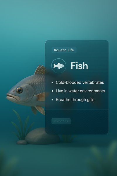 3D Illustration of Fish with Integrated Information Panels
