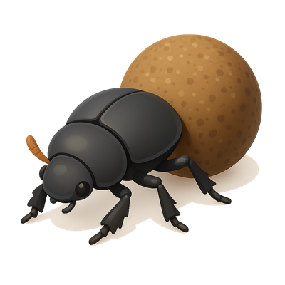 Cartoon Illustration of a Beetle Rolling a Ball