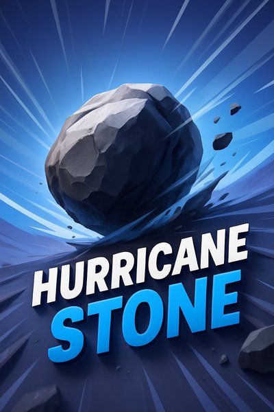 Dynamic 3D Illustration of Hurricane Stone with Bold Typography