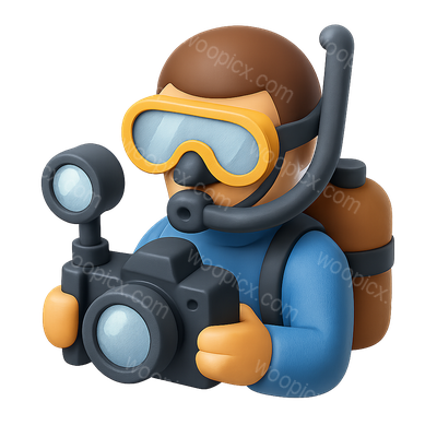 3D Icon of an Underwater Photographer in Isometric Style