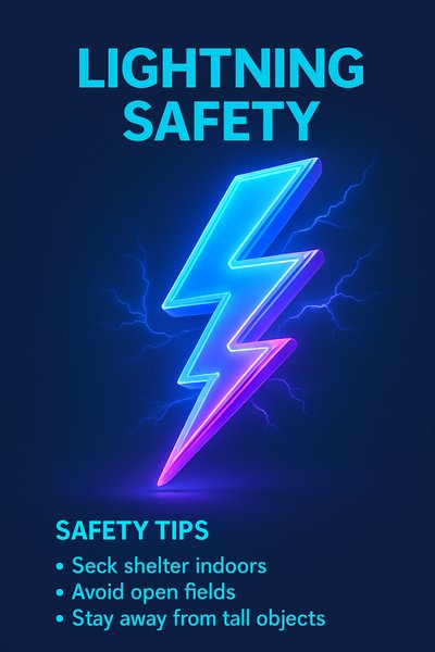 Lightning Safety Information Graphic with Neon Design