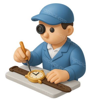 3D Watch Technician Icon with Transparent Background