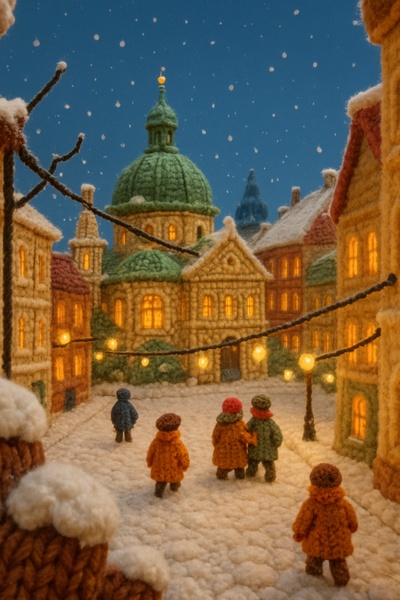 Whimsical Woolen Scene of Winter in Vienna
