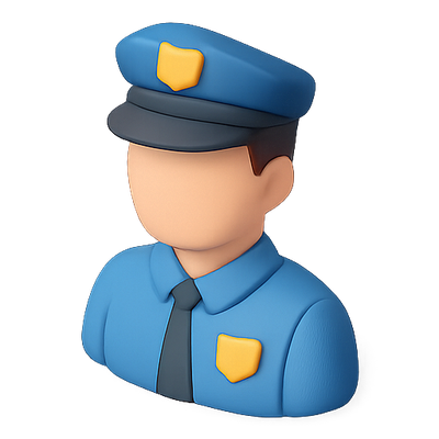 3D Police Officer Icon with Hat and Badge