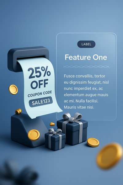 3D Golden Coupon with Discount Code and Gift Boxes