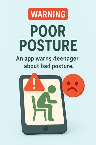 Posture Awareness App Graphic with Warning Icon
