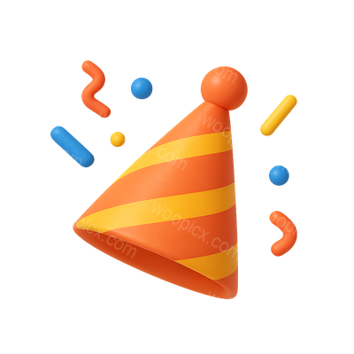 Vibrant 3D Party Hat with Confetti Elements