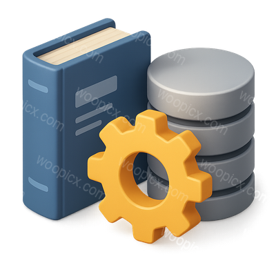 3D Data-Mining Icon Featuring Gear, Book, and Disks