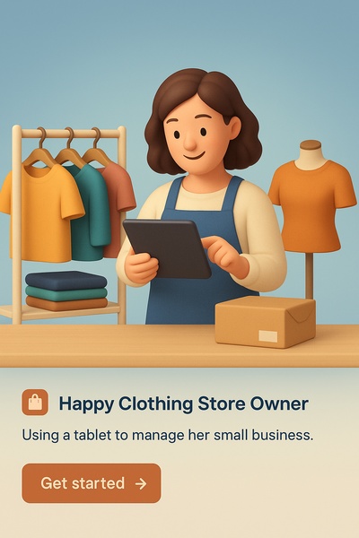 Cheerful Clothing Store Owner Managing Business on Tablet