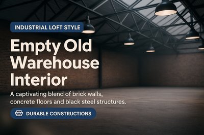 Industrial Loft Style Empty Warehouse Interior with Brick and Steel