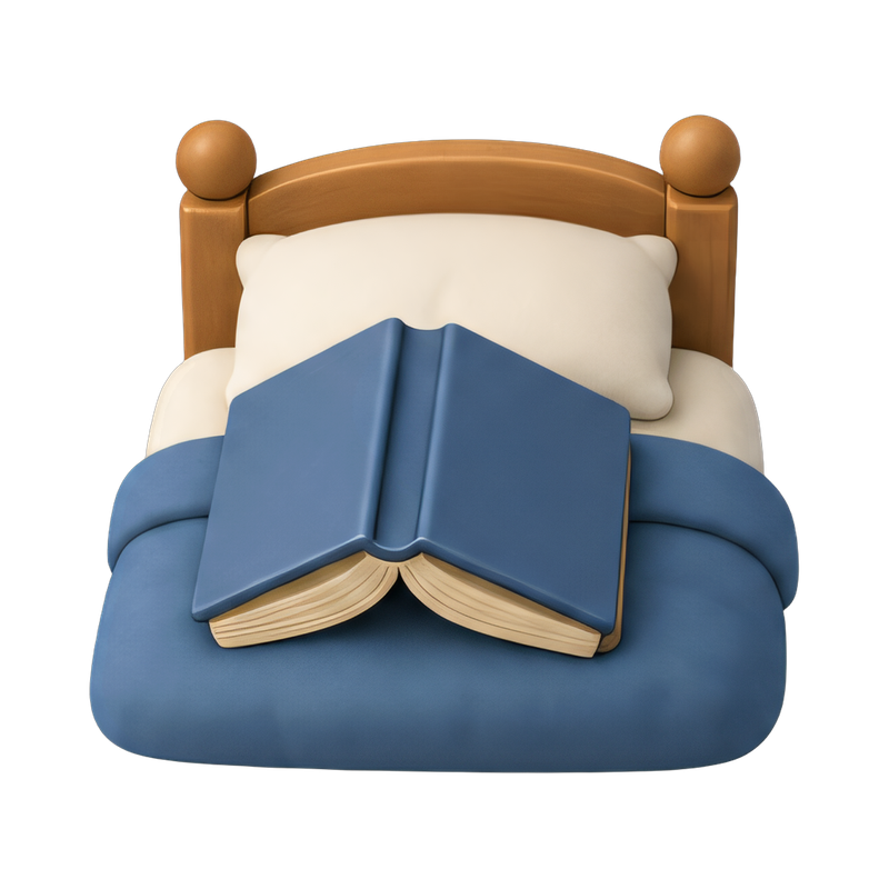 Open book on cozy bed
