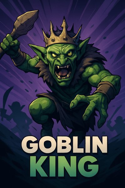 Dynamic Goblin King Illustration with Bold Typography