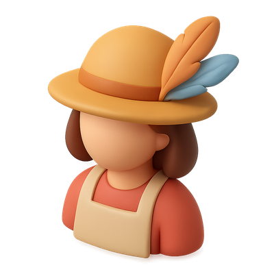 Stylized 3D Milliner with Feathered Hat Icon