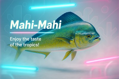 Vibrant Mahi-Mahi Seafood Promotion Graphic