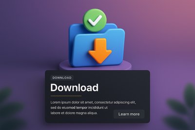 3D Download Icon with Styled Text and Background