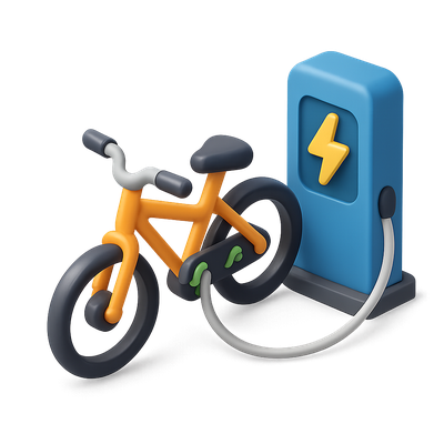 3D Electric Bicycle Charging Icon in Isometric View