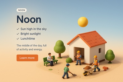 Realistic 3D Scene Depicting Noon with Characters and Activities
