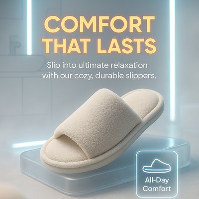 Cozy Slippers Promotional Image with Modern Design