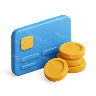 Stylized 3D Credit Card Icon with Coins