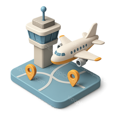 3D Icon of Air Traffic Control Tower and Airplane