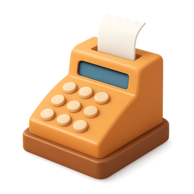 3D Cash Register Icon with Receipt in Isometric View
