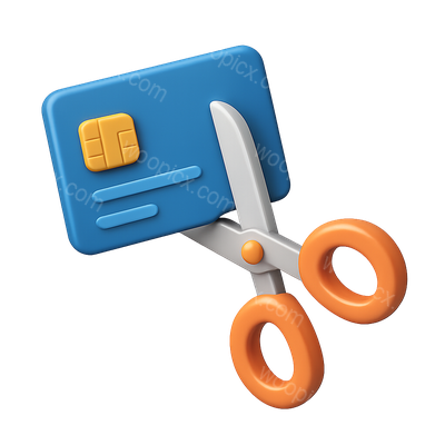 3D Icon of Scissors Cutting a Credit Card