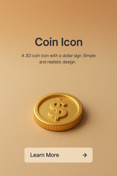 Detailed 3D View of a Coin Icon in Realistic Style