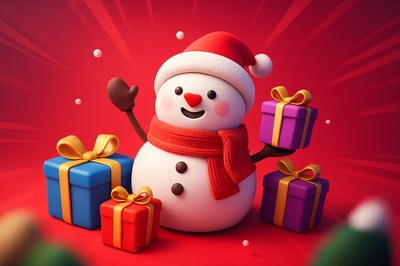 Cute Snowman with Colorful Gifts for Christmas Celebration