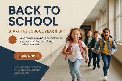 Cheerful Children Running in School Hallway