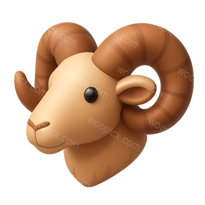Stylized 3D Ram Icon with Curved Horns