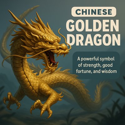 Illustration of a Chinese Golden Dragon Symbolizing Strength and Wisdom