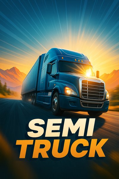 Dynamic Blue Semi Truck in Mountain Sunset