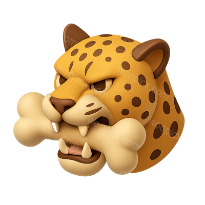 Cartoon Leopard Head with Bone