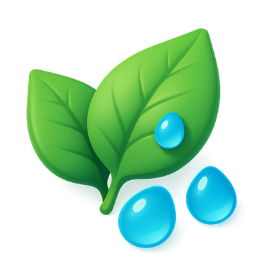 3D Icon of Leaves with Water Droplets in Isometric View