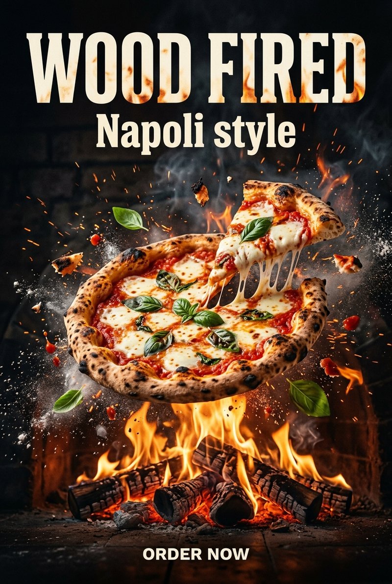 Pizza being cooked in a fire