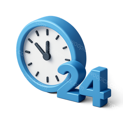 Stylish 3D Clock Icon in Blue with 24-Hour Display