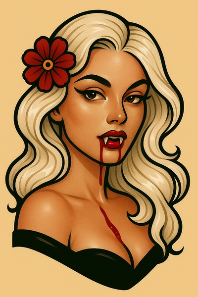 Stylized Portrait of a Girl with Vampire Features