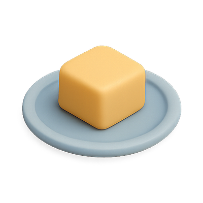 Stylized Butter Cube on Plate