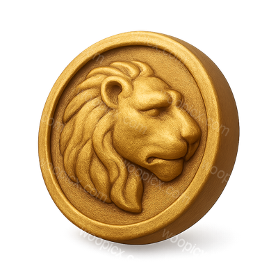 3D Lydian Coin Icon with Lion Design